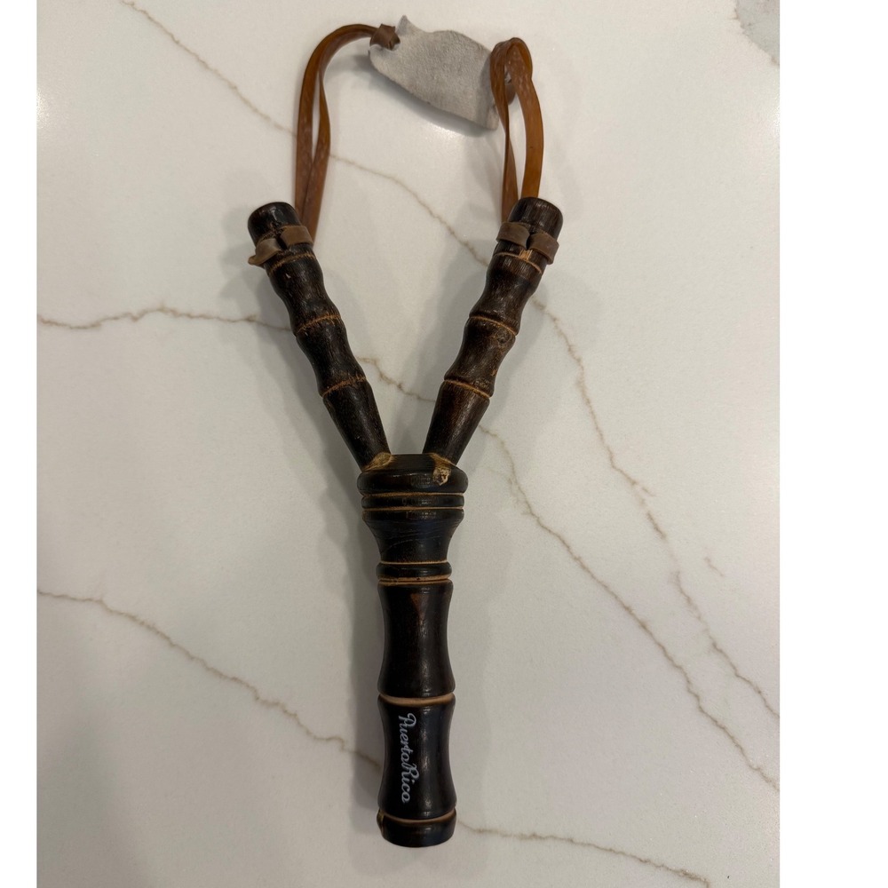 Vintage Puerto Rico Hand Carved Wooden Slingshot Dark Brown Folk Art Souvenir